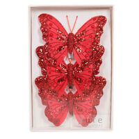 Feather Butterfly Pack of 3 Red 12cm
