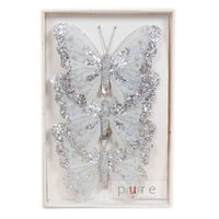 Feather Butterfly Pack of 3 Silver 12cm