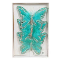 Feather Butterfly Pack of 3 Teal 12cm