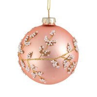 Pink Diamonte Leaf Bauble Glass 8cm