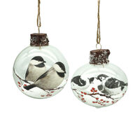 Snow Bird Bauble Glass 8cm