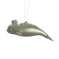 Glass Aqua Sequin Whale Glass 11cm