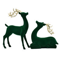 Flocked Deer Green 2pc Set 38cm