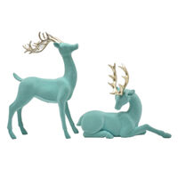 Flocked Deer Teal 2pc Set 38cm