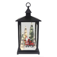 Black LED Lantern w. Santa 48cm