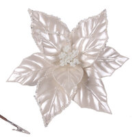 Pearl Ivory Poinsettia w. Clip 24cm