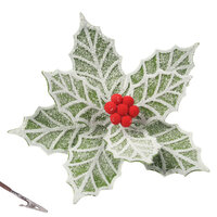Green Frosted Poinsettia w. Clip 28cm