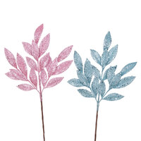 Pink or Blue Glitter Laurel Leaf Stem 1pc 2 Asst 53cm