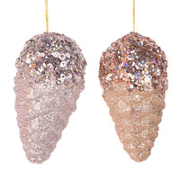 Champagne or Silver Glitter Pinecone 1pc 2 Asst 8cm