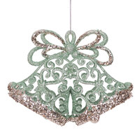 Bells Ornament Mint & Champagne Glitter 15cm