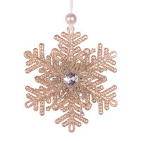 Snowflake Ornament w. Champagne & Sage Glitter 12cm