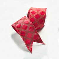Red Velvet Ribbon w. Glitter Diamond Pattern 500cm
