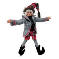 Elf w. Glasses Tartin Plaid Grey & Black 36cm 