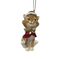 Cat Hanging Beige Gold Bow 8cm