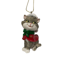 Cat Hanging Grey Green Bow 8cm