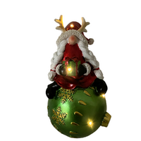 Gnome Sitting on Green Bauble LED 25cm
