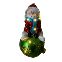 Snowman Sitting on Green Bauble LED 25cm