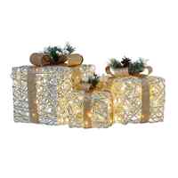 LED Gold Bow Boxes 3pc 25cm