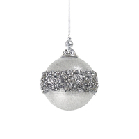 Plastic Silver Crusted Ball hanging bauble 10.8cm