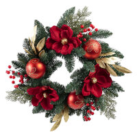 Gold Leaf Red Magnolia Wreath 61cm