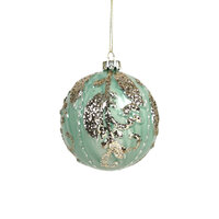 Glass Bauble Green Gold Leaf Design