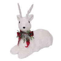 White Sisal Sitting Deer Red Bow