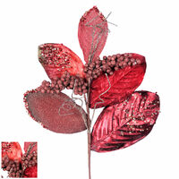 Red Glitter Magnolia Leaf Stem 61cm