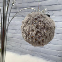 Plush Hang Bauble W/Dots - Silver Grey