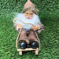 Vintage Santa On Sled 12cm - Brown Suit