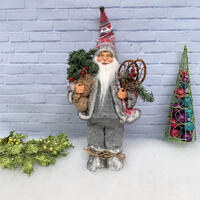 Vintage Santa Figurine 32cm Grey/Red Suit