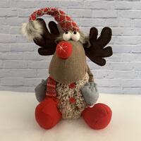 Wooly Reindeer Sitting 28cm - Red Boots