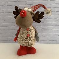 Wooly Reindeer Standing 38cm - Red Boots