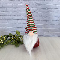 Nordic Gnome 30cm- Red/Green Stripe Knit Hat