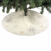 Ivory Velour Tree Skirt Gold Snowflake Embroidery 1m