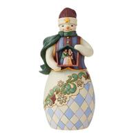 Snowman Holding Nativity Stable 24cm