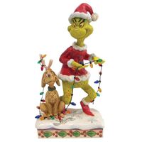 Grinch & Max Wrapped In Lights 21cm