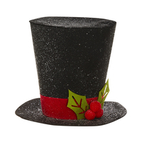 RAZ Glittered Top Hat With Holly 28cm