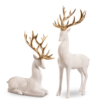 RAZ White Deer with Gold Antlers 46cm Set of 2