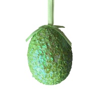 Sequin Hanging Egg Green 12cm