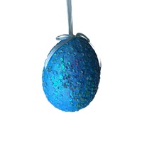 Sequin Hanging Egg Blue 12cm