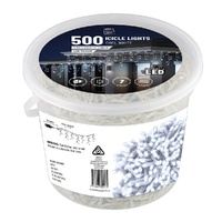LED 500 Cool White Flashing Icicles Tub 9.9m