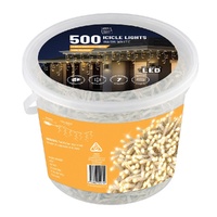 LED 500 Warm White Flashing Icicles Tub 9.9m
