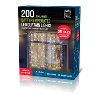200 Timer Curtain Lights Cool White