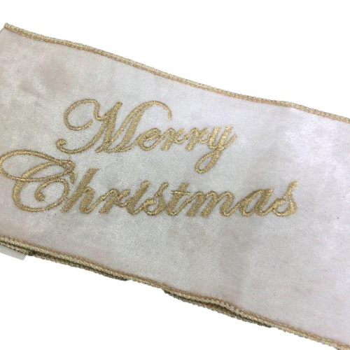White Velvet Merry Christmas Ribbon 10cm x 4.5m