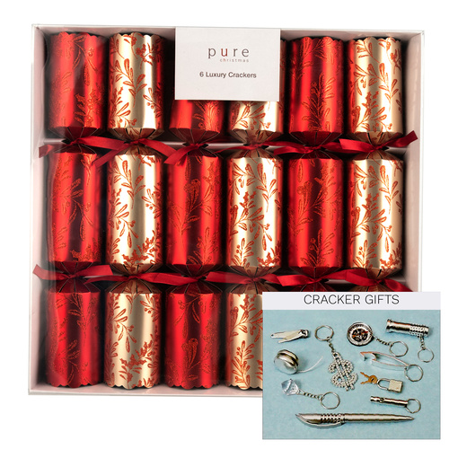 Luxury Crackers Box 6 Red & Gold Vine 30cm