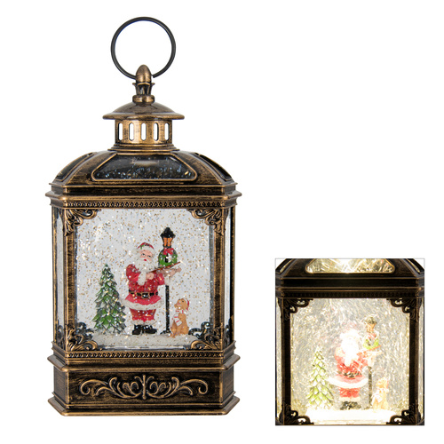 Lantern Bronze Santa w. Puppy 23cm