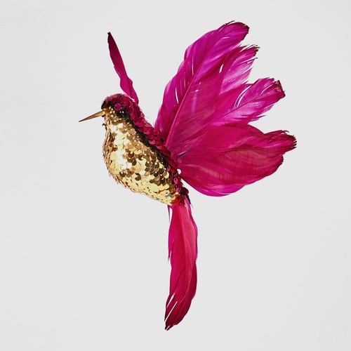 Salsan Sequin Hanging Hummingbird Fuchsia 20cm