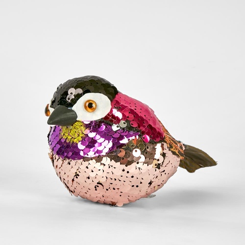 Jasper Clip on Sequin Bird Fuchsia 19cm