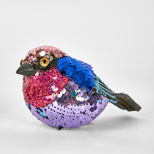 Jasper Clip on Sequin Bird Blue 19cm