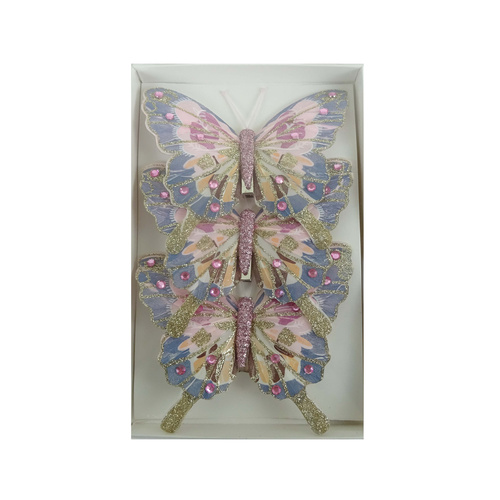 Feather Butterfly Pack of 3 Coral & Teal 12cm